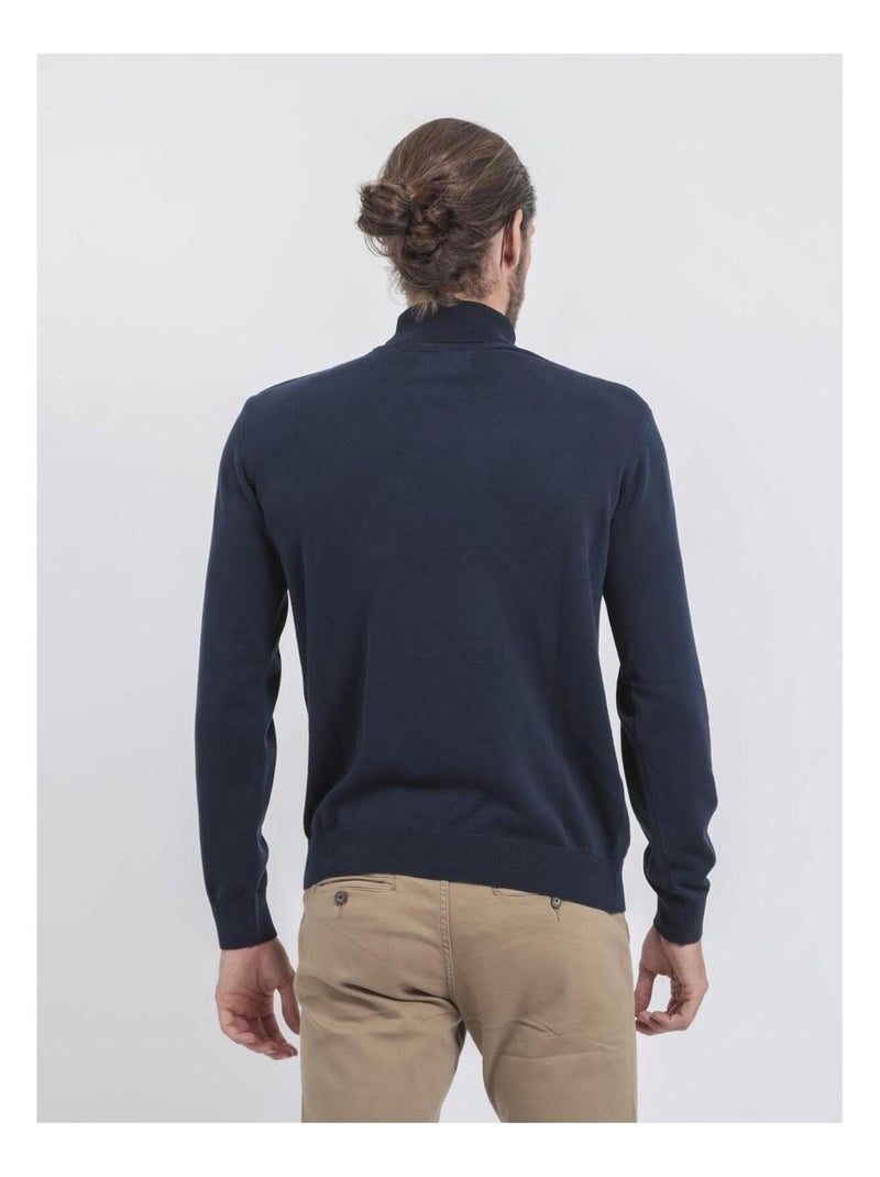 Pull col roulé pur coton LODIRK Bleu marine - Kiabi