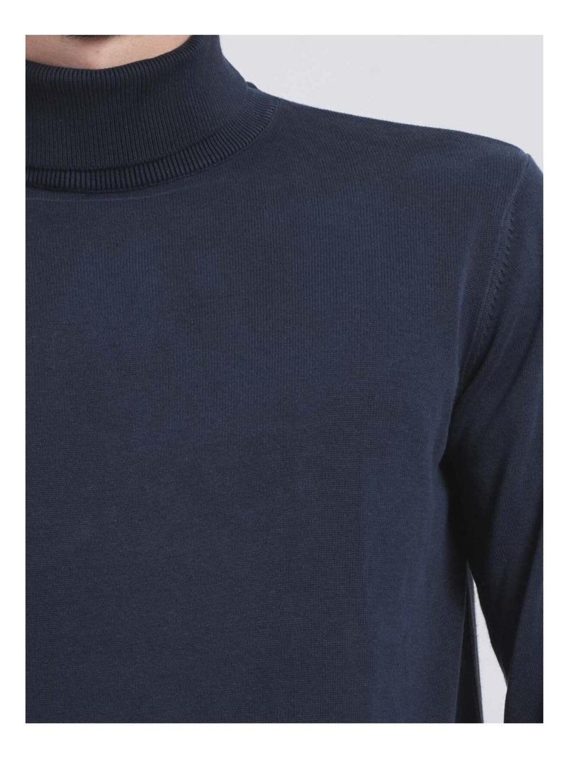 Pull col roulé pur coton LODIRK Bleu marine - Kiabi