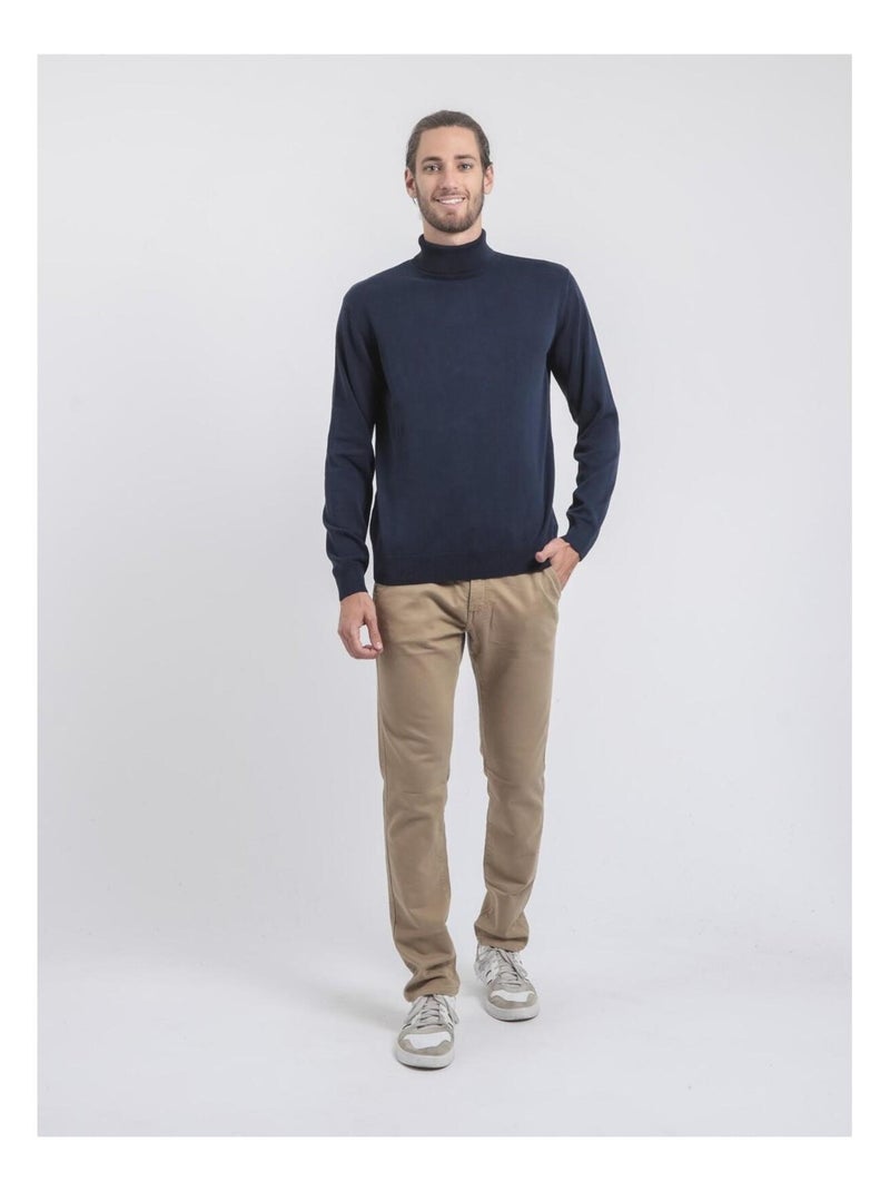 Pull col roulé pur coton LODIRK Bleu marine - Kiabi