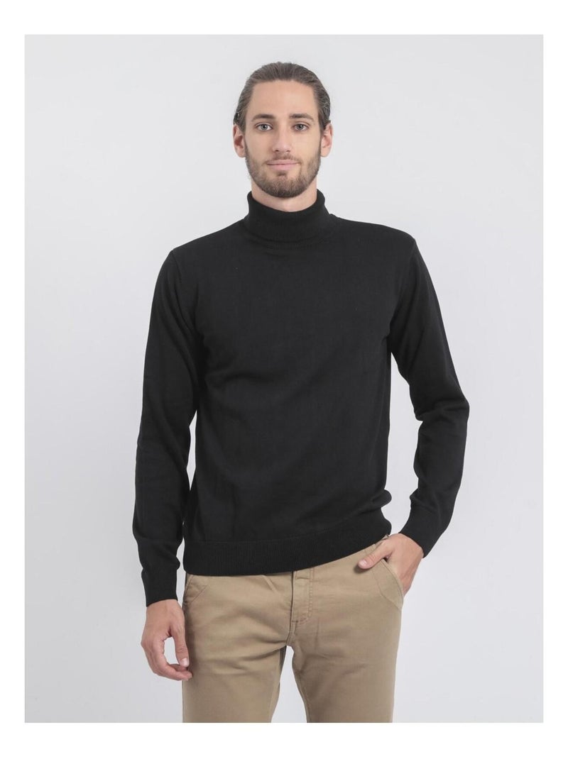 Pull col roulé pur coton LODIRK Noir - Kiabi