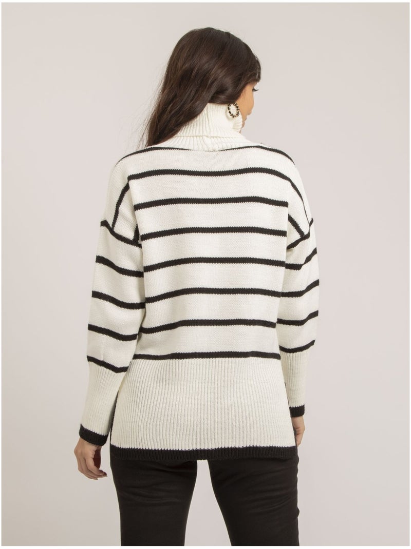 Pull col roulé rayures KATLYN Blanc - Kiabi