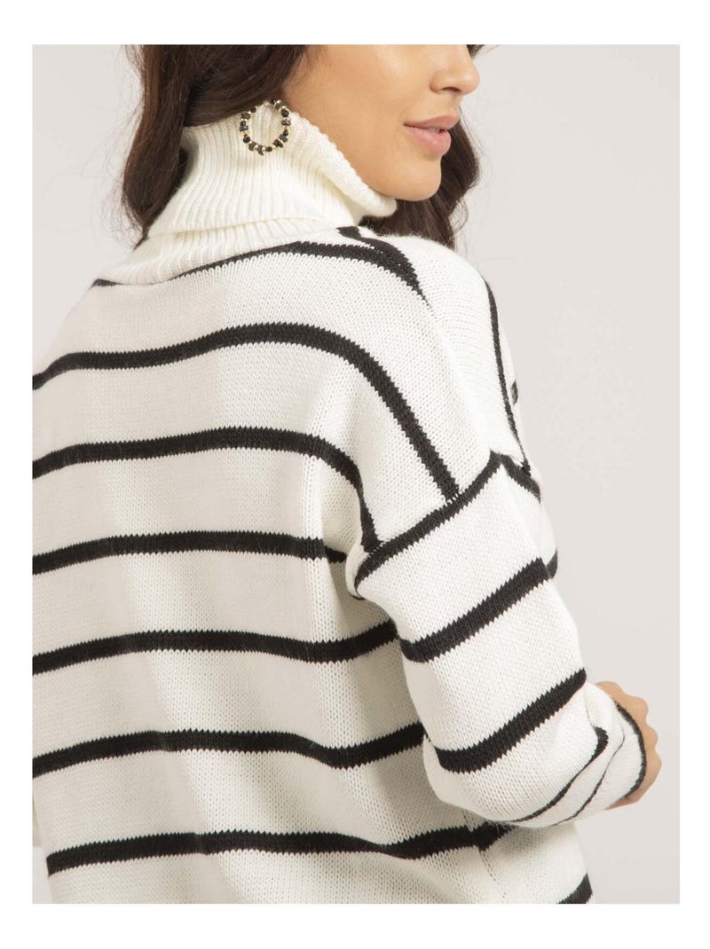 Pull col roulé rayures KATLYN Blanc - Kiabi