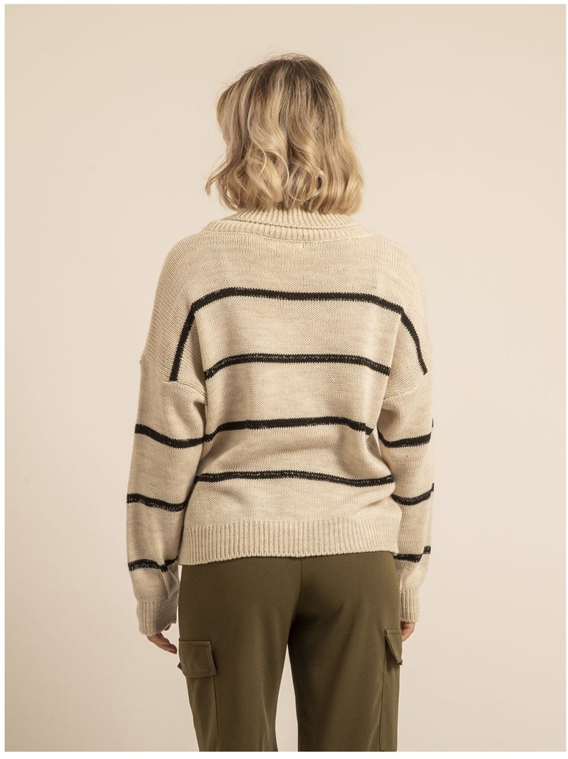 Pull col roulé rayures KAVALIE Beige - Kiabi