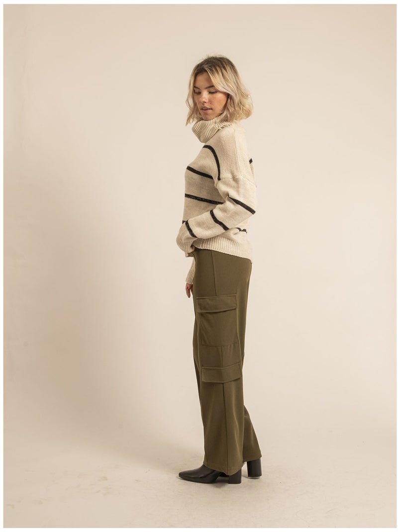 Pull col roulé rayures KAVALIE Beige - Kiabi