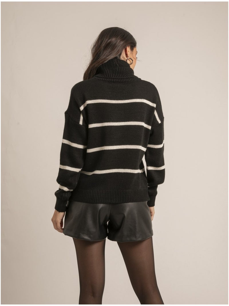 Pull col roulé rayures KAVALIE Noir - Kiabi
