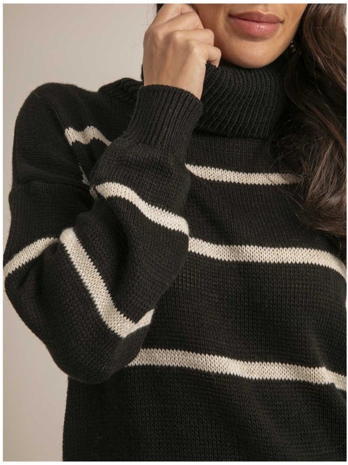 Pull col roulé rayures KAVALIE - Kiabi