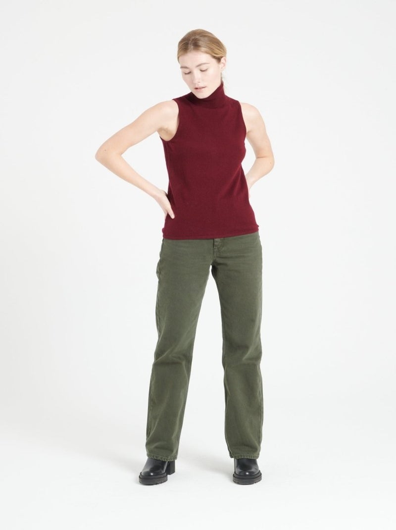 Pull col roulé sans manches femme 100% cachemire - LILLY 13 Bordeaux - Kiabi