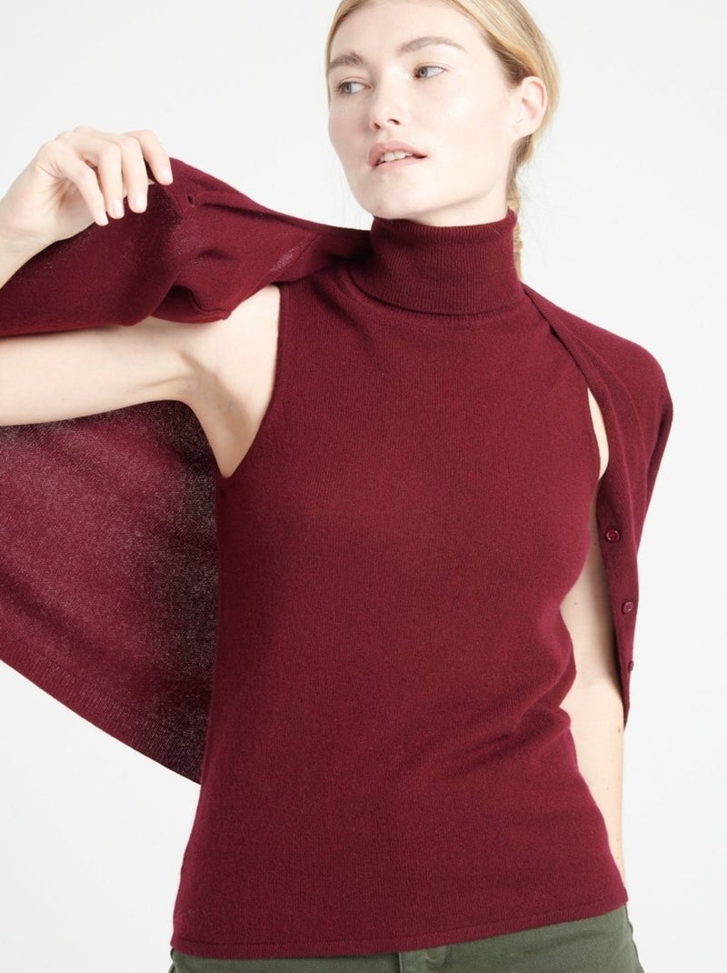 Pull col roulé sans manches femme 100% cachemire - LILLY 13 Bordeaux - Kiabi