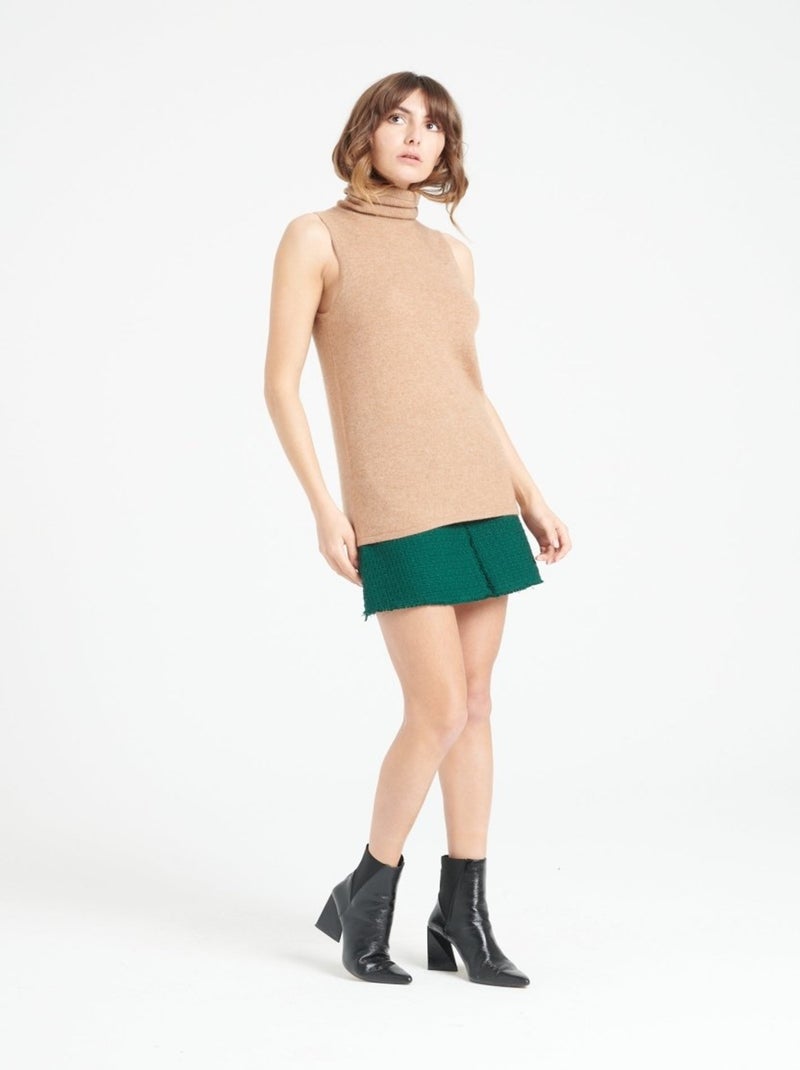 Pull col roulé sans manches femme 100% cachemire - LILLY 13 Camel - Kiabi