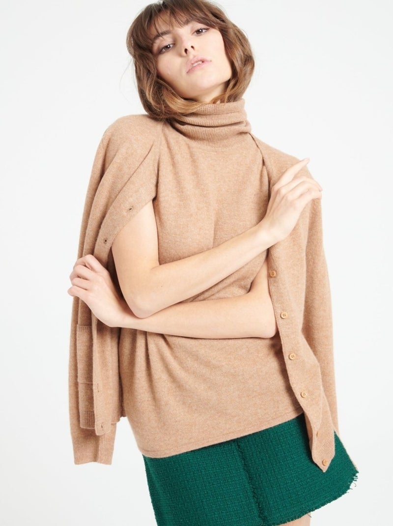Pull col roulé sans manches femme 100% cachemire - LILLY 13 Camel - Kiabi