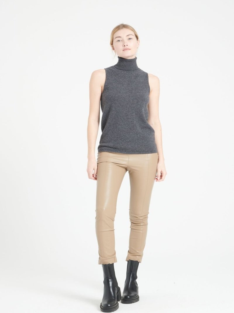 Pull col roulé sans manches femme 100% cachemire - LILLY 13 gris anthracite - Kiabi