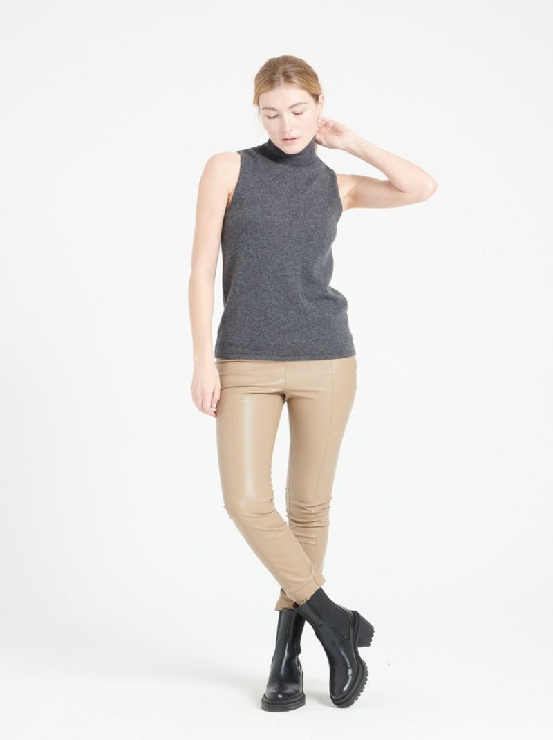 Pull col roulé sans manches femme 100% cachemire - LILLY 13 gris anthracite - Kiabi