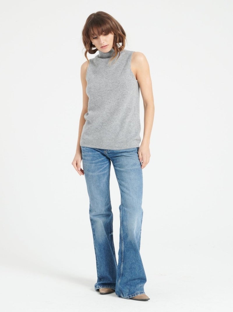 Pull col roulé sans manches femme 100% cachemire - LILLY 13 Gris clair - Kiabi