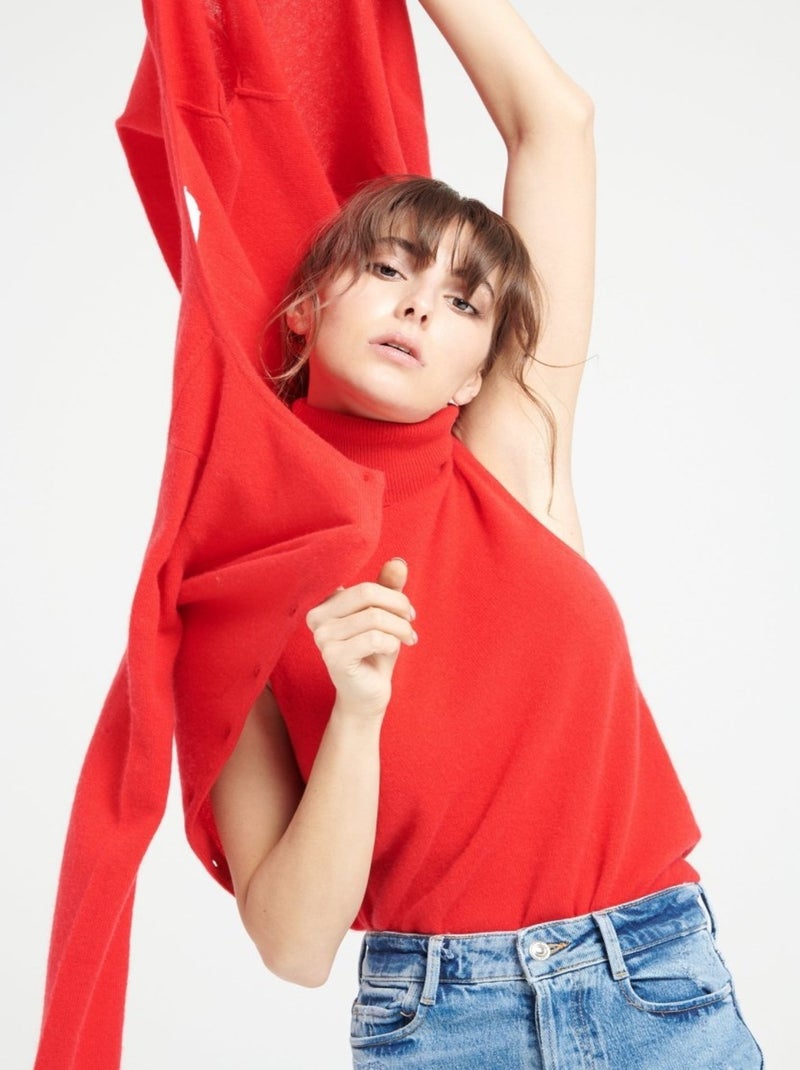 Pull col roulé sans manches femme 100% cachemire - LILLY 13 Rouge - Kiabi