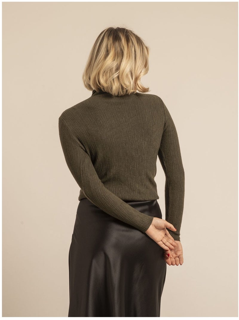 Pull col roulé texturé KILANIE Kaki - Kiabi