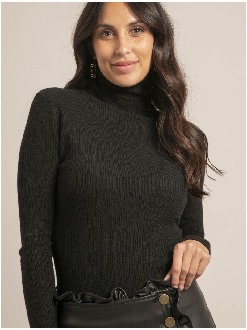 Pull col roulé texturé KILANIE Noir - Kiabi