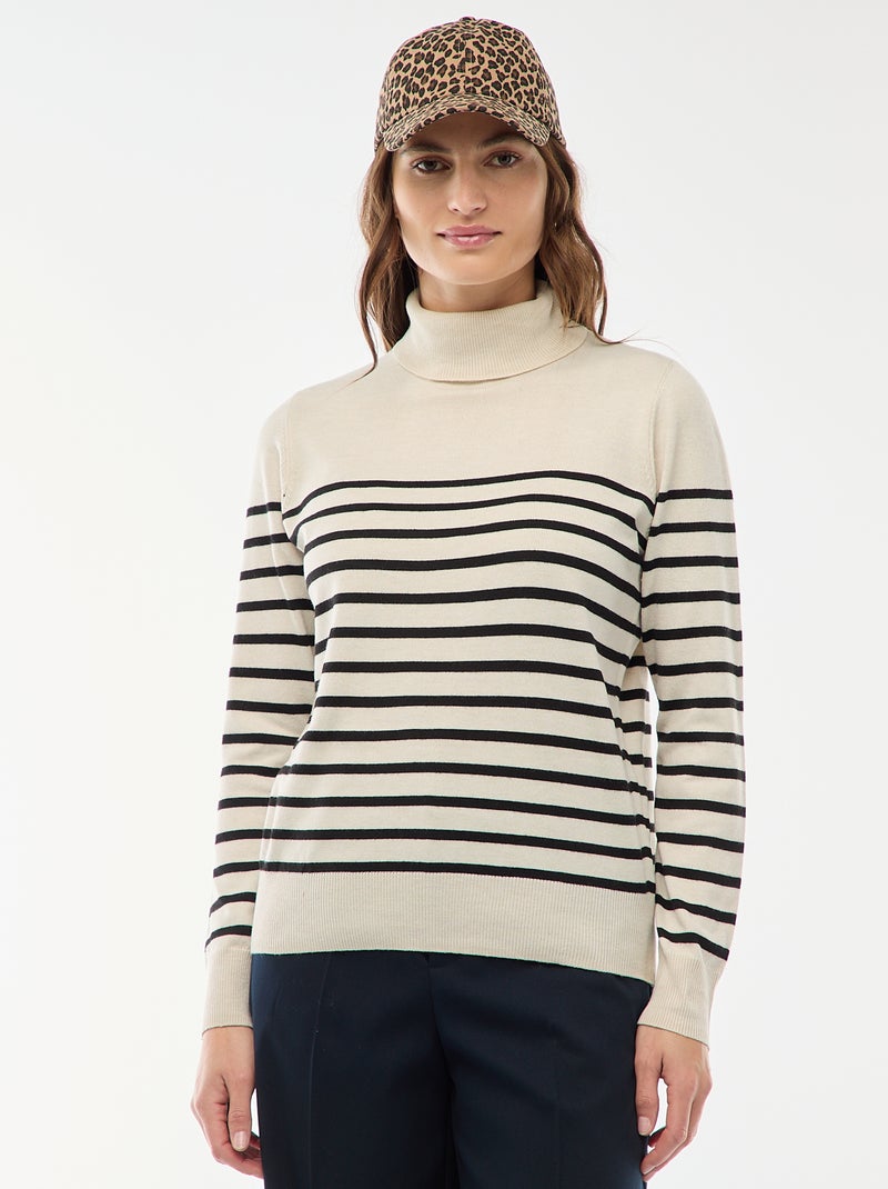 Pull col roulé uni Beige - Kiabi