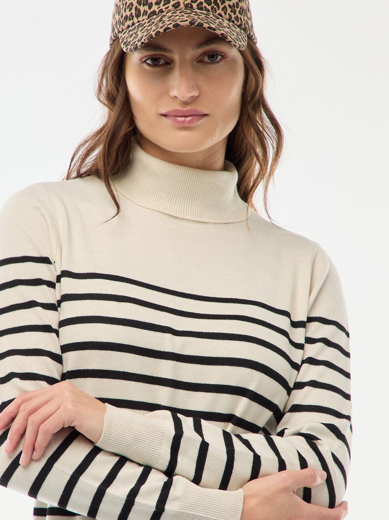 Pull col roulé uni Beige - Kiabi
