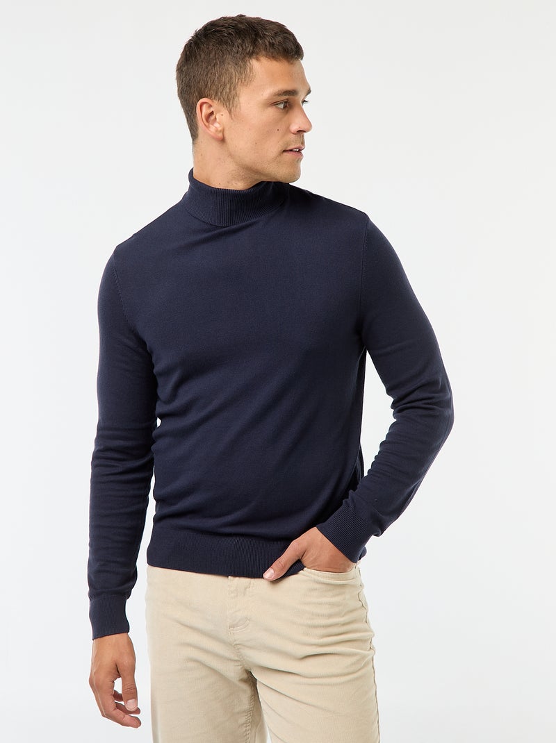 Pull col roulé uni Bleu - Kiabi