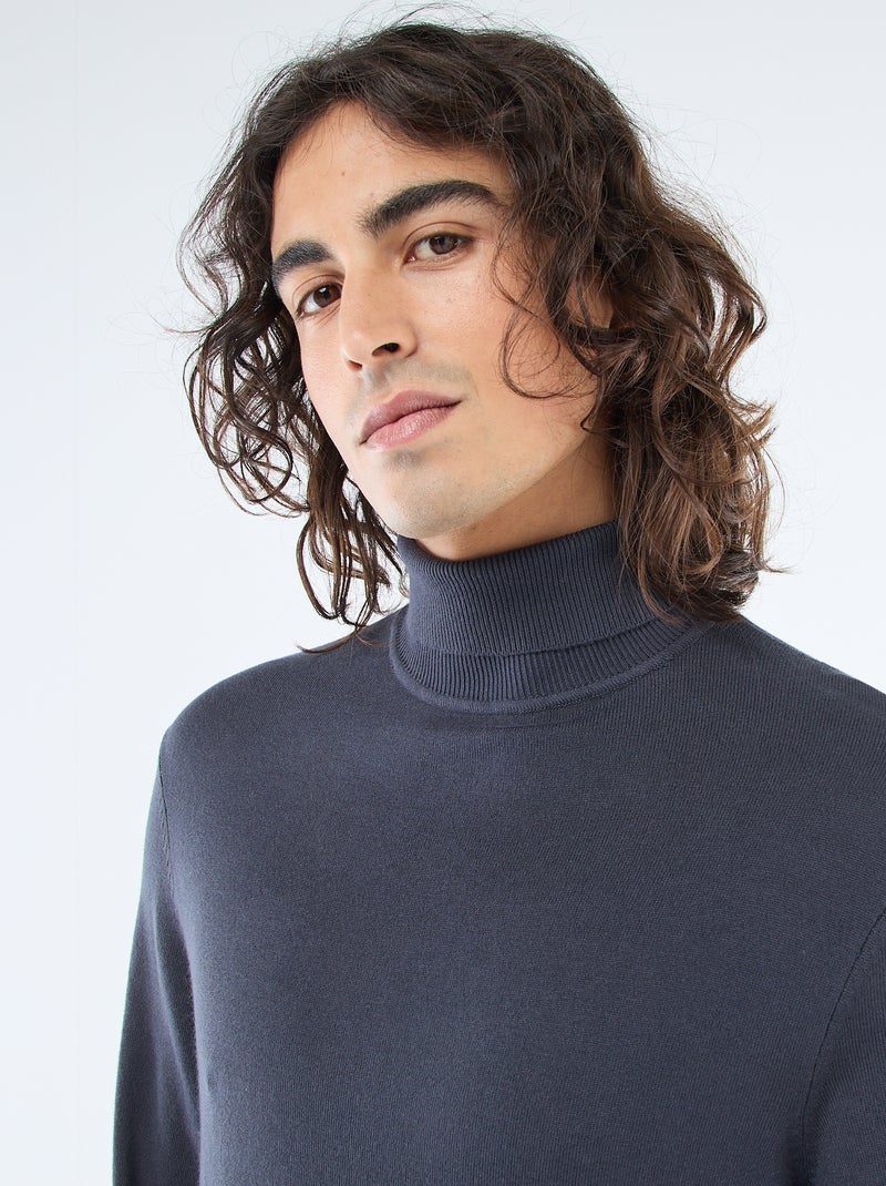 Pull col roulé uni Bleu - Kiabi