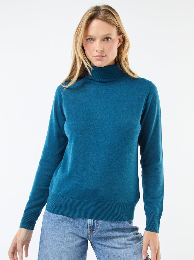 Pull col roulé uni - Bleu - Femme - 7.80€ - Kiabi