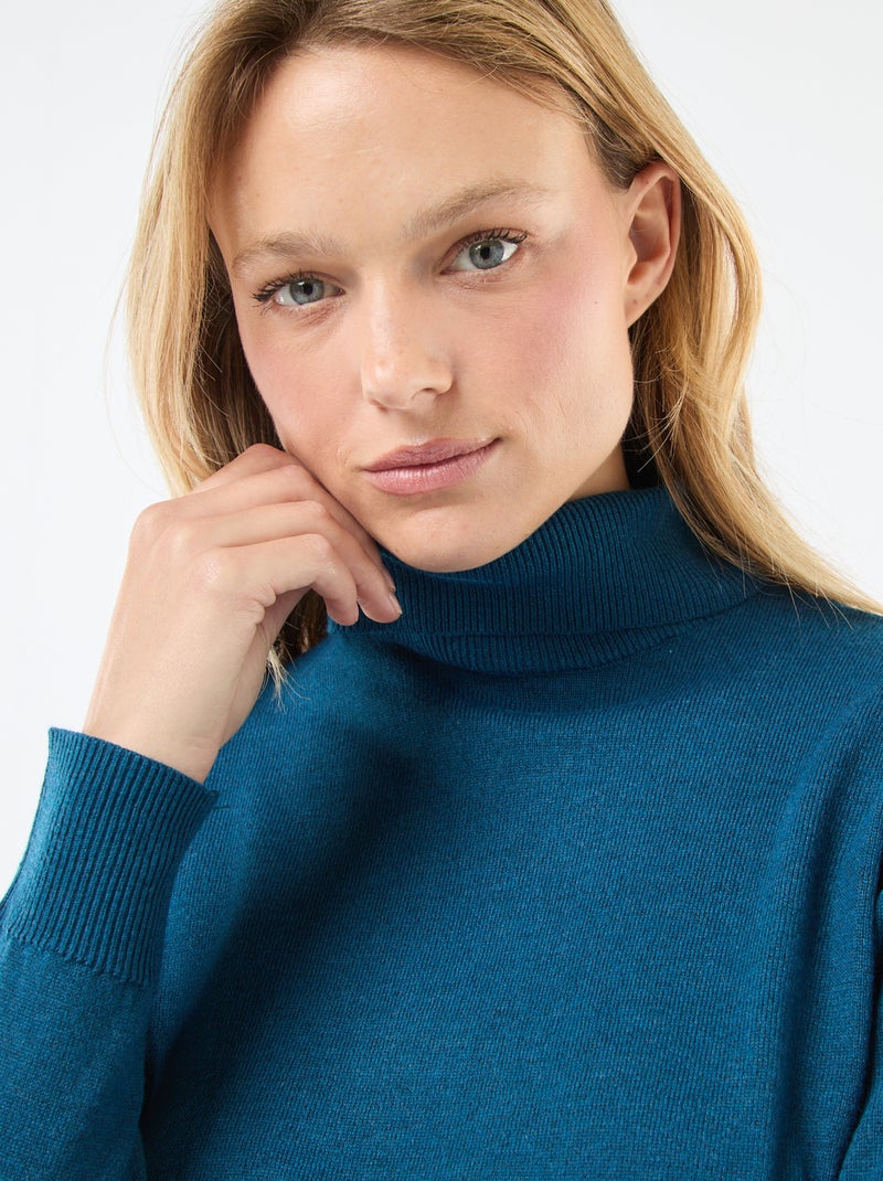 Pull col roulé uni - Bleu - Femme - 7.80€ - Kiabi