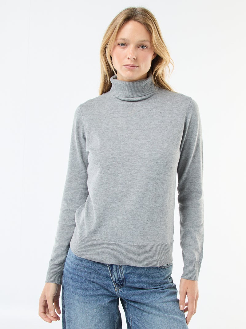 Pull col roulé uni Gris - Kiabi
