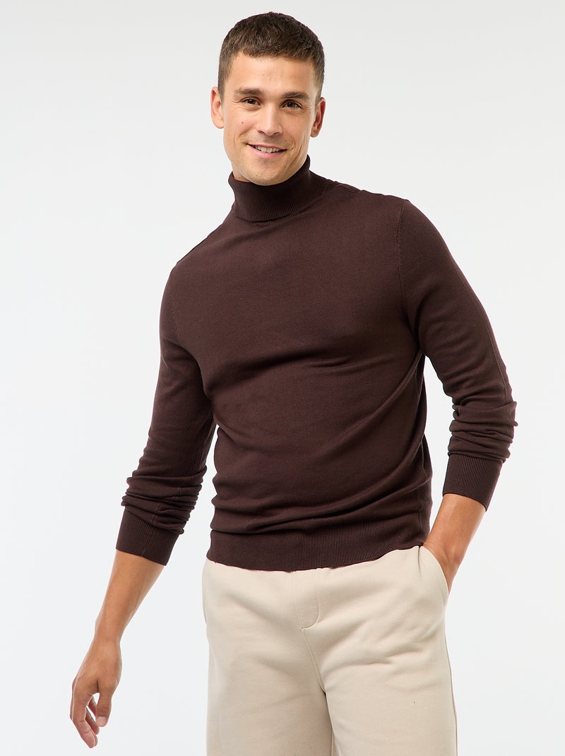 Pull col roulé uni Marron Homme Kiabi