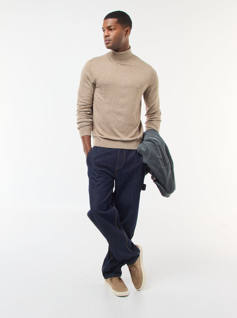 Pull col roulé uni Marron - Kiabi