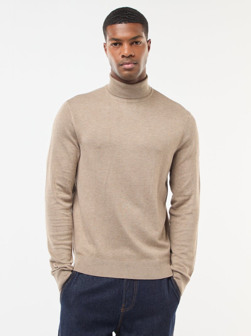 Pull col roulé uni Marron - Kiabi