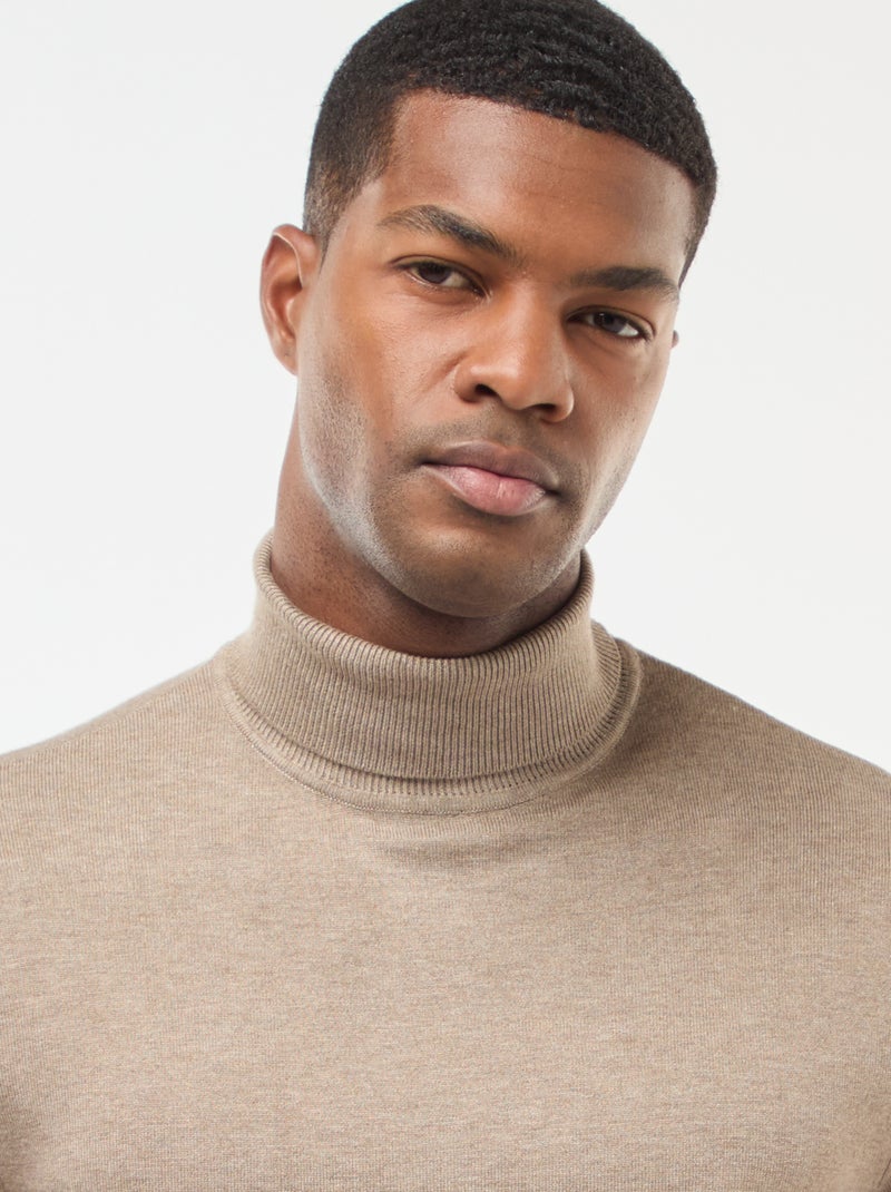 Pull col roulé uni Marron - Kiabi