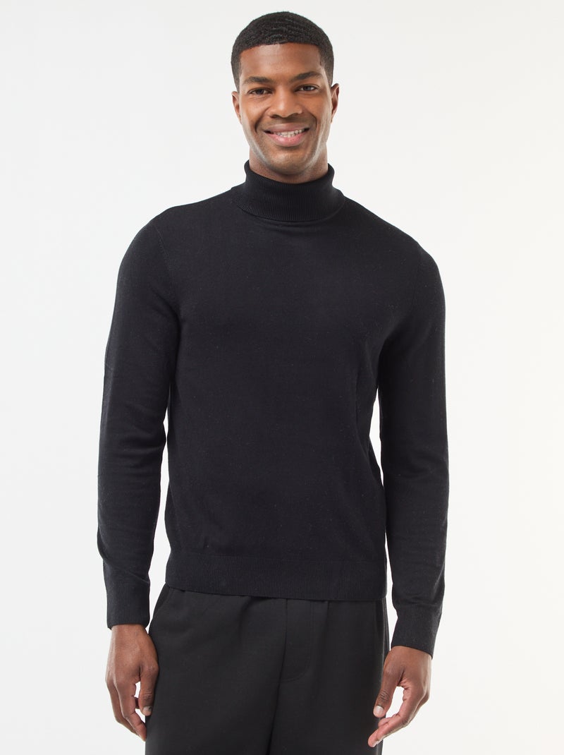 Pull col roulé uni Noir - Kiabi