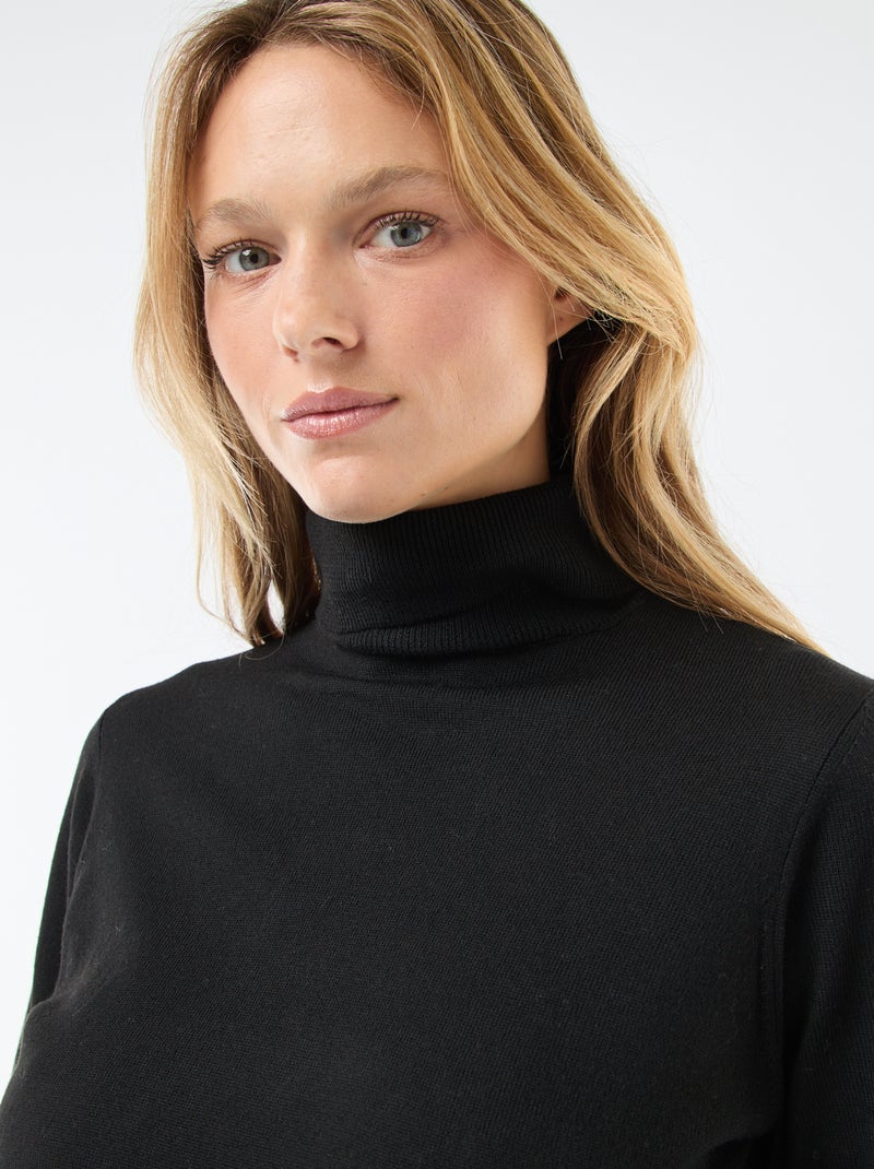 Pull col roulé uni Noir - Kiabi