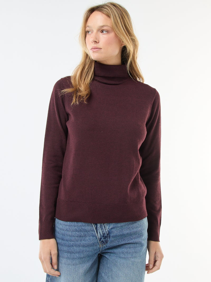 Pull col roulé uni Rouge - Kiabi