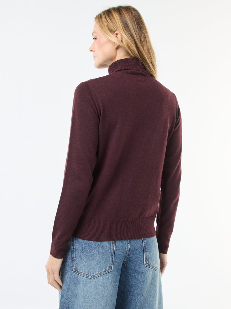 Pull col roulé uni Rouge - Kiabi