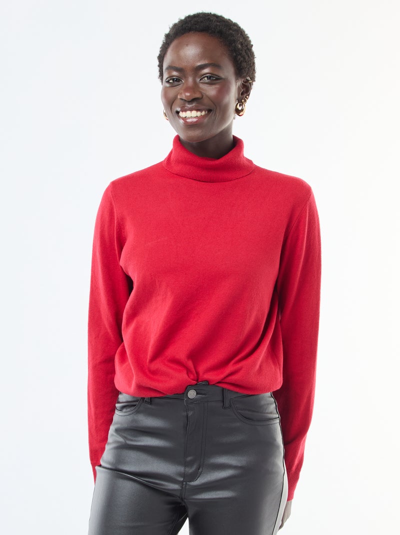 Pull col roulé uni Rouge Femme Kiabi