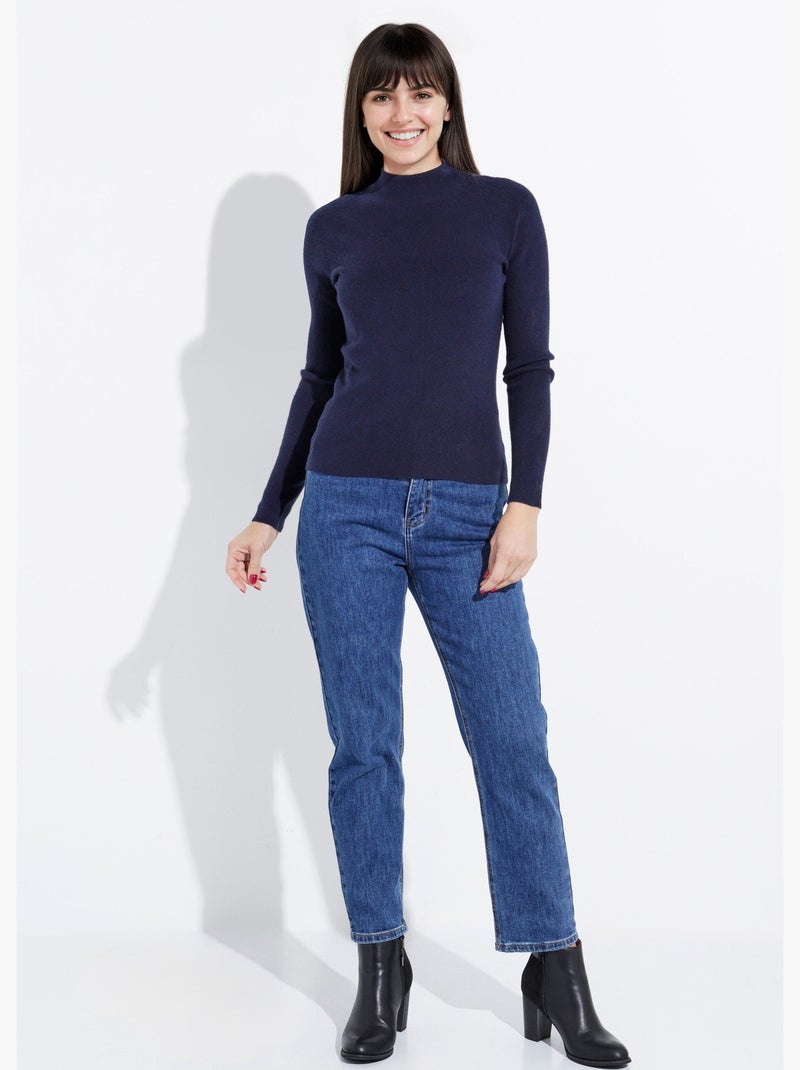 Pull col roulotté forme ajustée - afibel Bleu marine - Kiabi