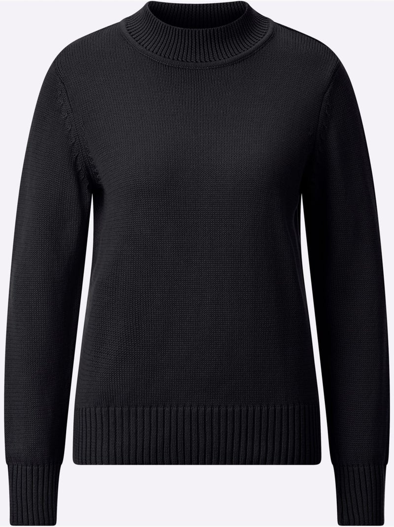 Pull col tortue uni avec manches longues et finitions côtelées - Taille standard - Witt Noir - Kiabi