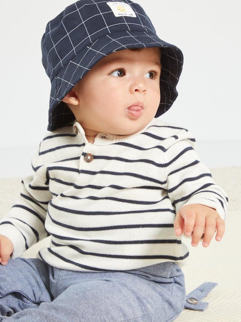 Pull col tunisien Blanc/Noir - Kiabi