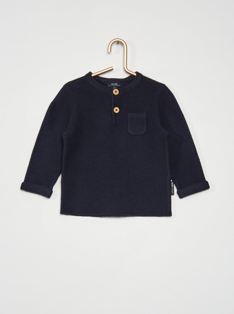 Pull col tunisien bleu marine - Kiabi