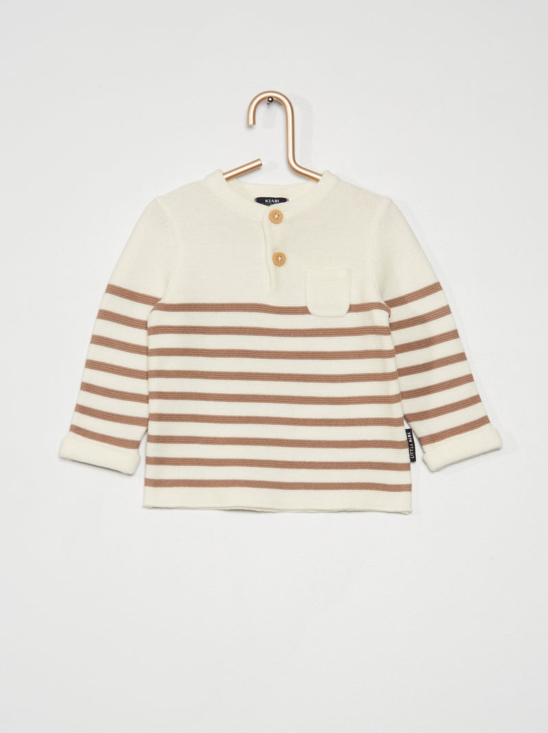 Pull col tunisien Marron - Kiabi