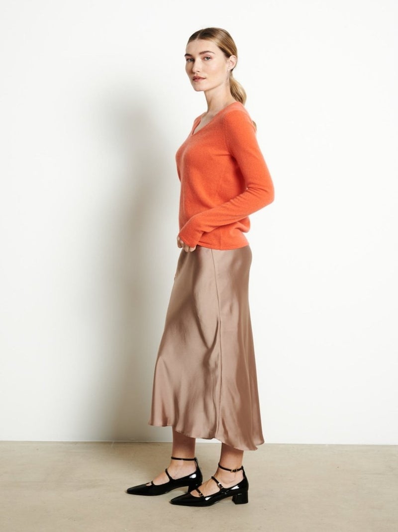 Pull col V 100% cachemire LILLY 2B Orange mandarine - Kiabi