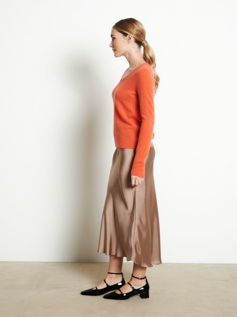 Pull col V 100% cachemire LILLY 2B Orange mandarine - Kiabi