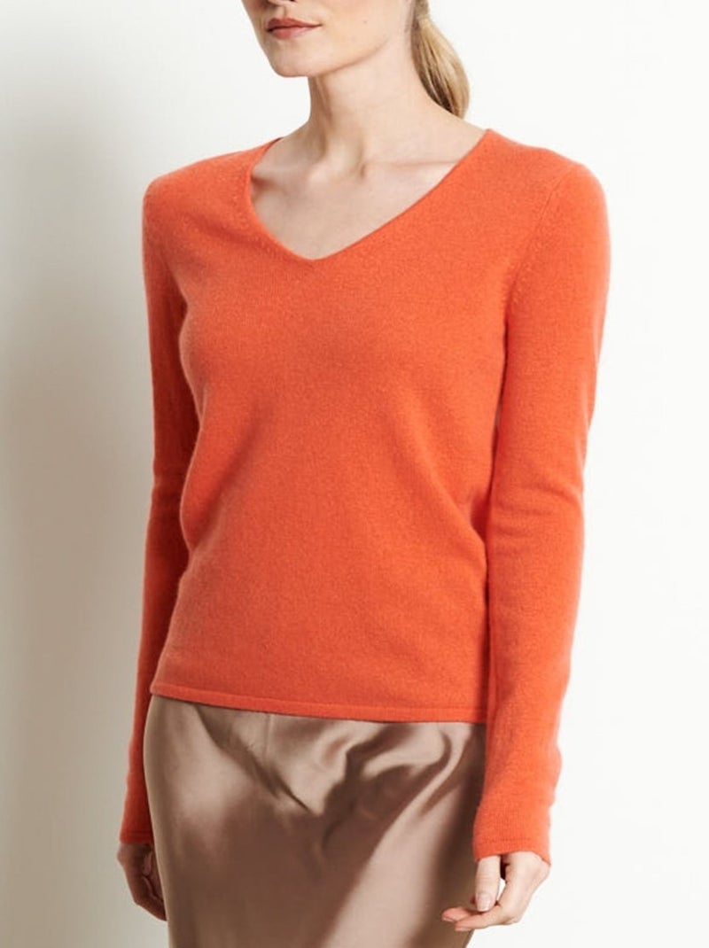 Pull col V 100% cachemire LILLY 2B Orange mandarine - Kiabi