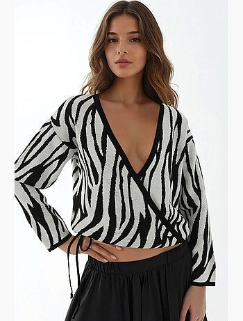 Pull col v à imprimé zèbre hiccup