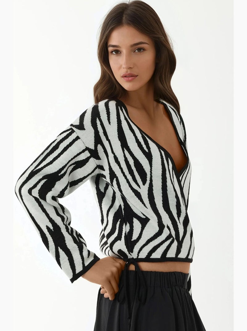 Pull col v à imprimé zèbre hiccup Blanc Noir - Kiabi