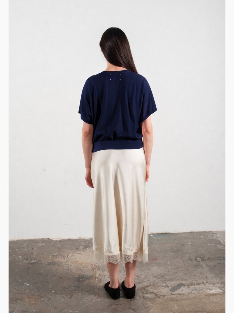 Pull col V à manches chauve souris femme 100% cachemire & laine ultrafin - KELLY 6 Bleu marine - Kiabi