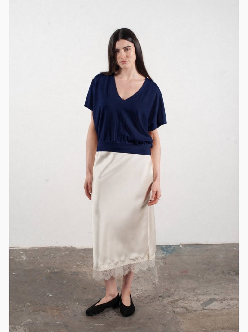 Pull col V à manches chauve souris femme 100% cachemire & laine ultrafin - KELLY 6 Bleu marine - Kiabi