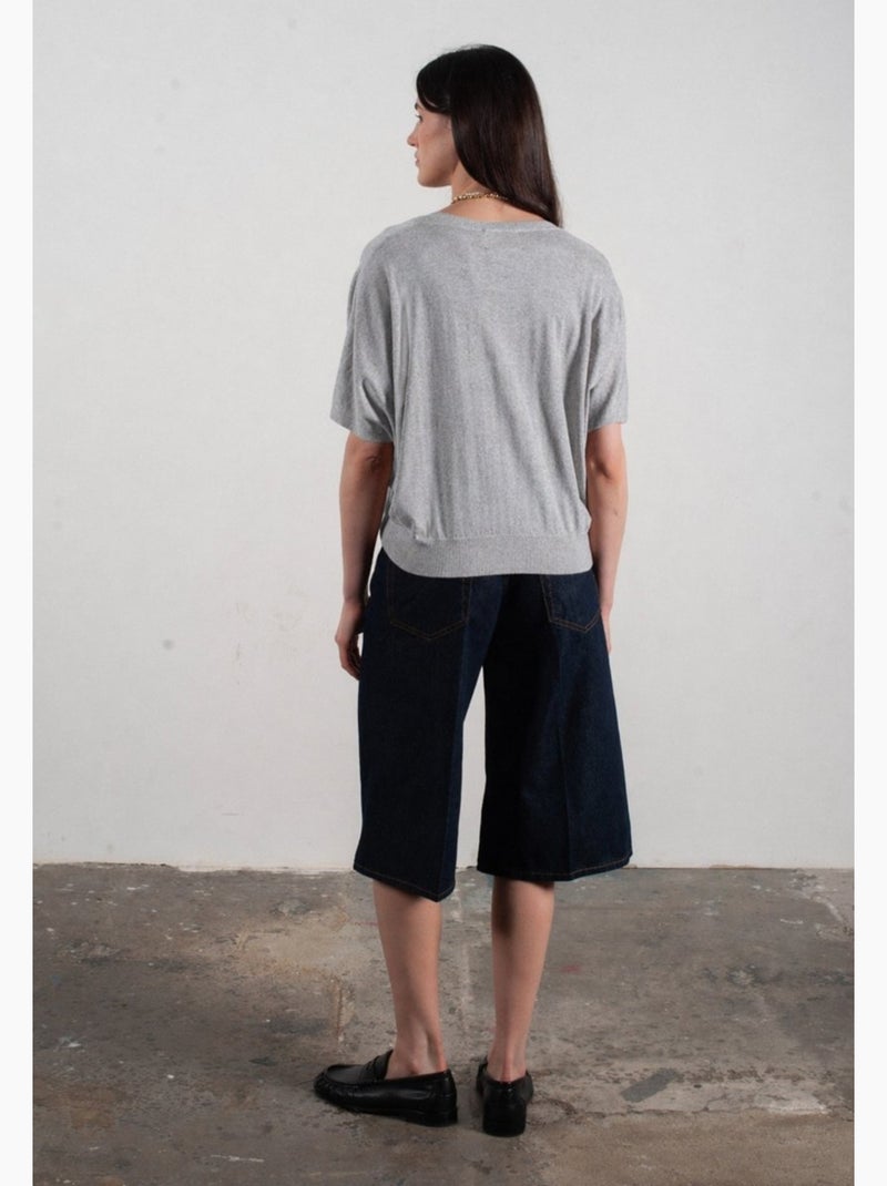 Pull col V à manches chauve souris femme 100% cachemire & laine ultrafin - KELLY 6 Gris - Kiabi