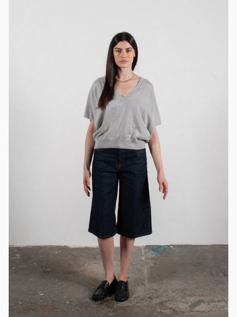Pull col V à manches chauve souris femme 100% cachemire & laine ultrafin - KELLY 6 Gris - Kiabi
